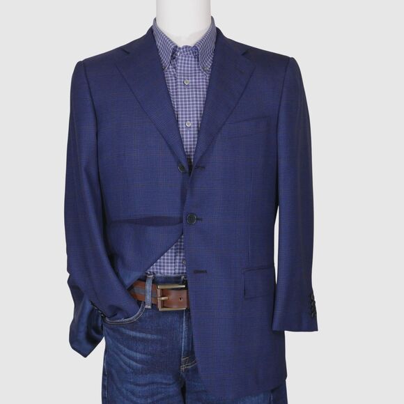Ermenegildo Zegna Sport Coat Blazer Men 38S Blue Plaid Trofeo Wool 3-Button - Picture 4 of 12
